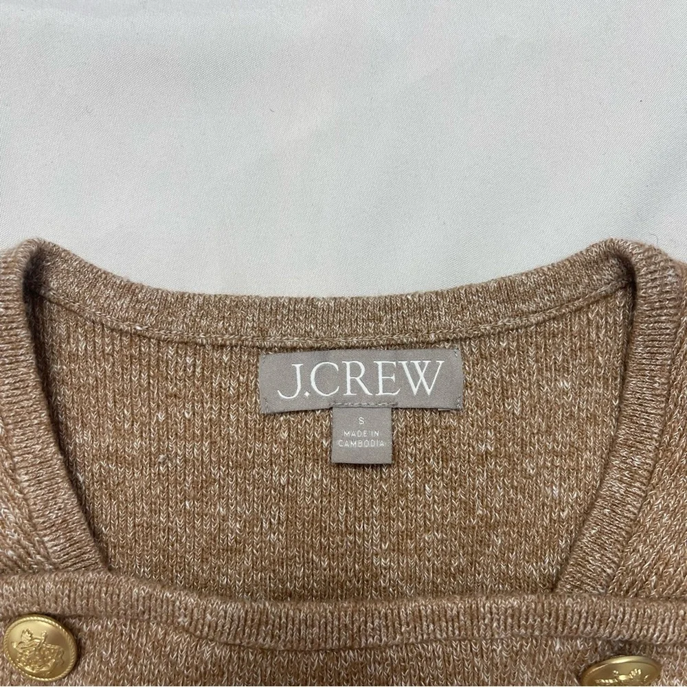 J. Crew Sweater Shell Sleeveless Buttons Tan Neutral Merino Wool Linen Top Small